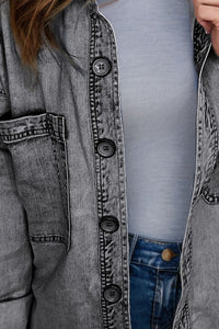 Button Up Long Sleeve Denim Jacket Trendsi