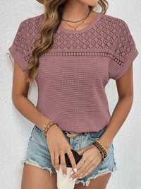 Waffle-Knit Round Neck Short Sleeve Top Trendsi