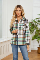 Button Down Collared Plaid Shacket Trendsi