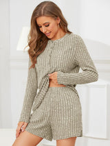 Ribbed Round Neck Top and Shorts Set Trendsi