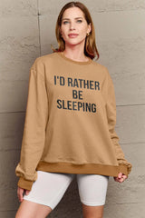 Simply Love Full Size I'D RATHER BE SLEEPING Round Neck Sweatshirt Trendsi