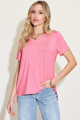 Basic Bae Full Size V-Neck High-Low T-Shirt Trendsi