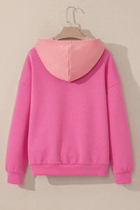 Drawstring Color Block Long Sleeve Hoodie Trendsi