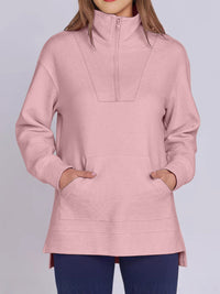 ฺHigh-Low Quarter Zip Long Sleeve Sweatshirt Trendsi