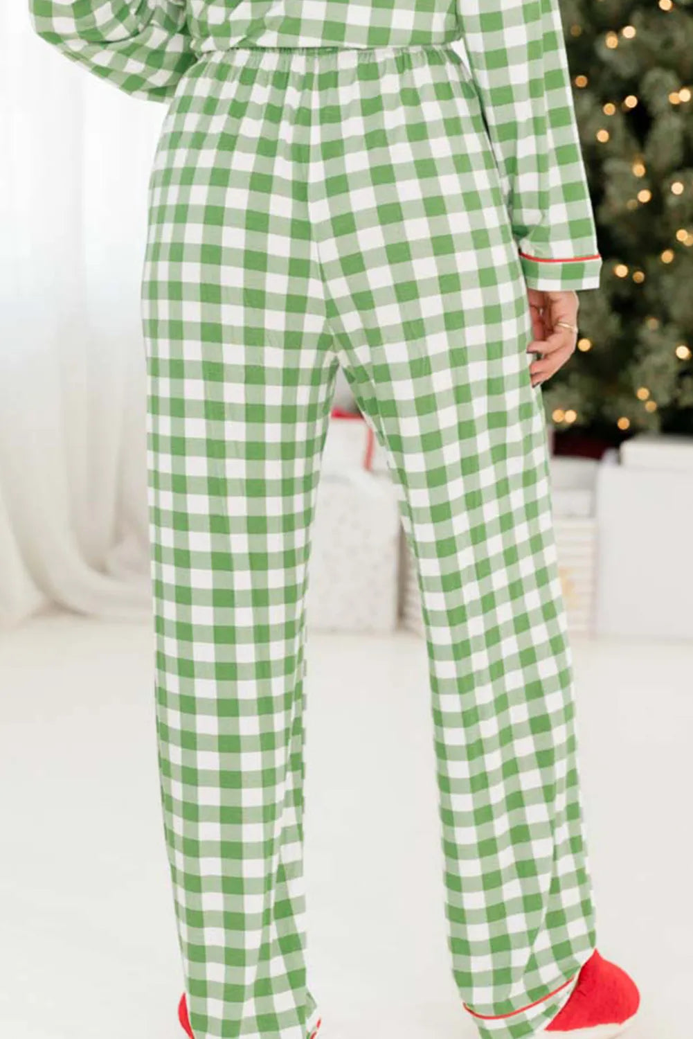 Contrast Piping Plaid Top and Pants Lounge Set Trendsi