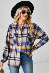 Button Down Collared Plaid Shacket Trendsi