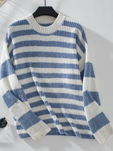 Striped Round Neck Long Sleeve Sweater Trendsi