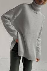 Basic Bae Side Slit Turtleneck Dropped Shoulder Sweater Trendsi