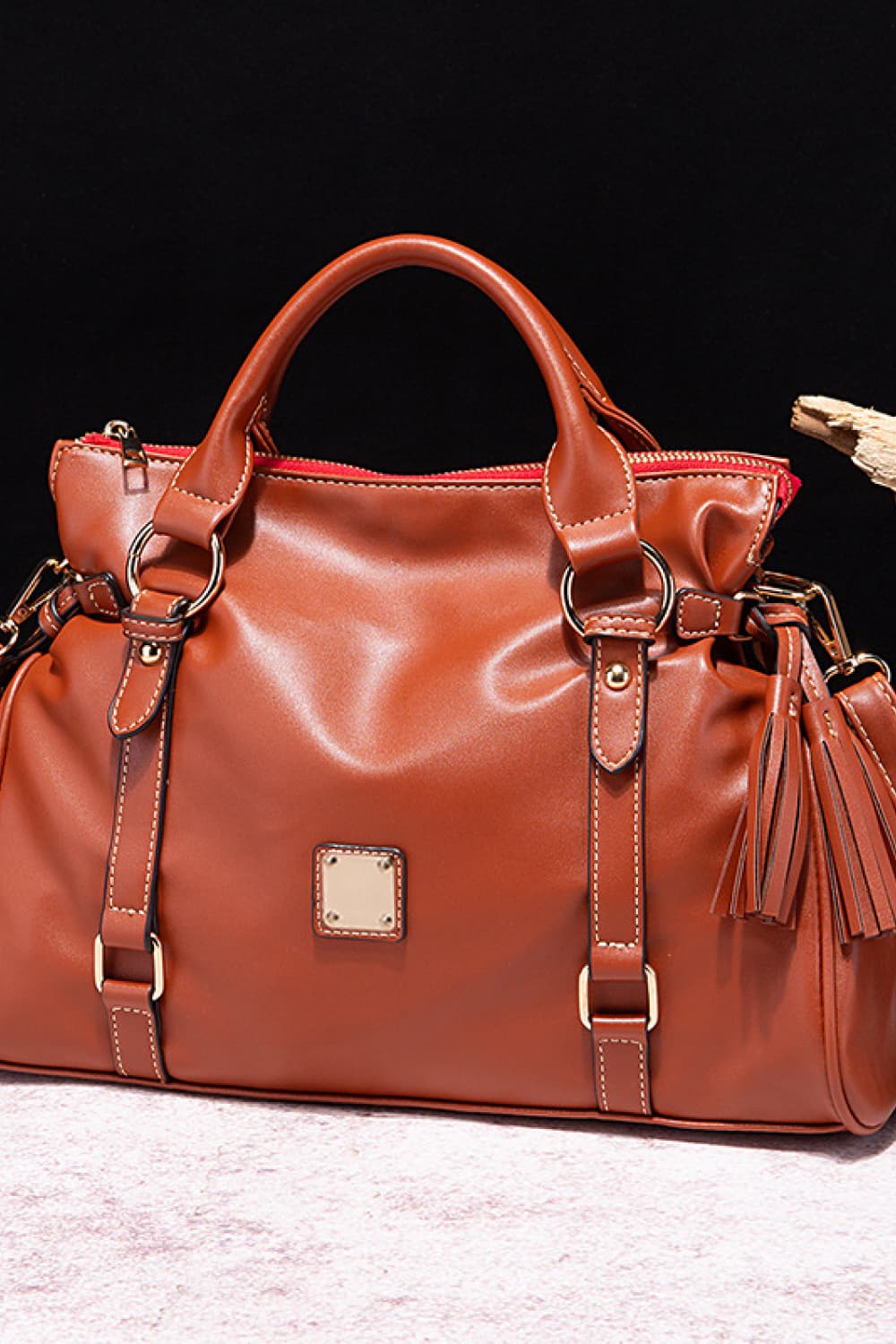 PU Leather Handbag with Tassels Trendsi