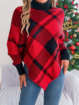 Plaid Turtleneck Batwing Sleeve Sweater Trendsi