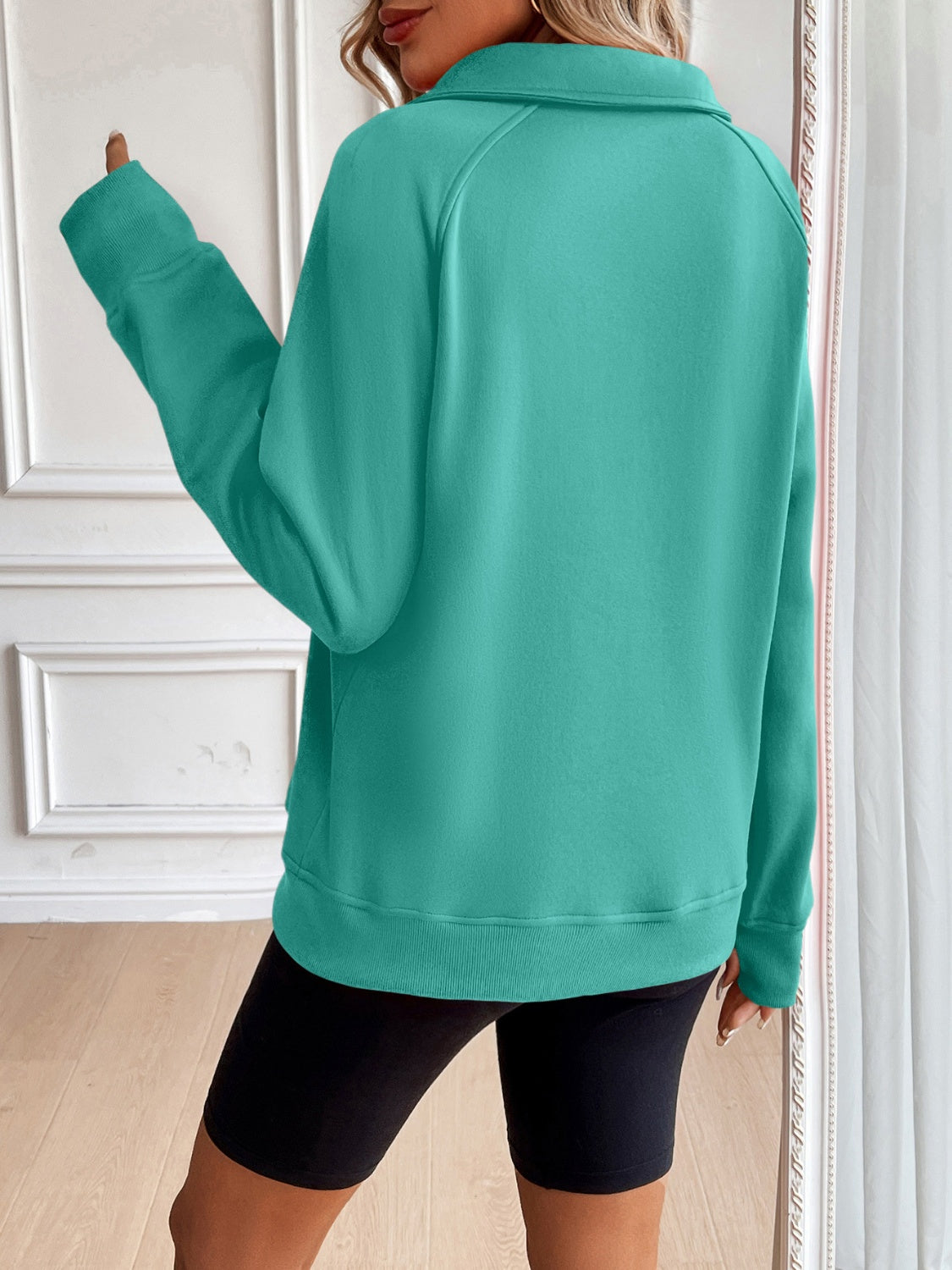 Ivy Lane Half Zip Raglan Sleeve Sweatshirt Trendsi