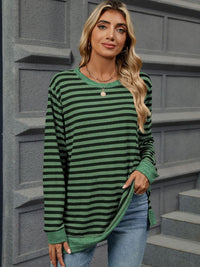 Striped Round Neck Long Sleeve T-Shirt Trendsi