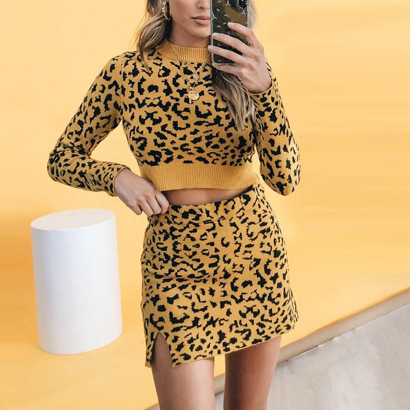 Leopard sweaters female Autumn winter yellow knitted pullover Jade