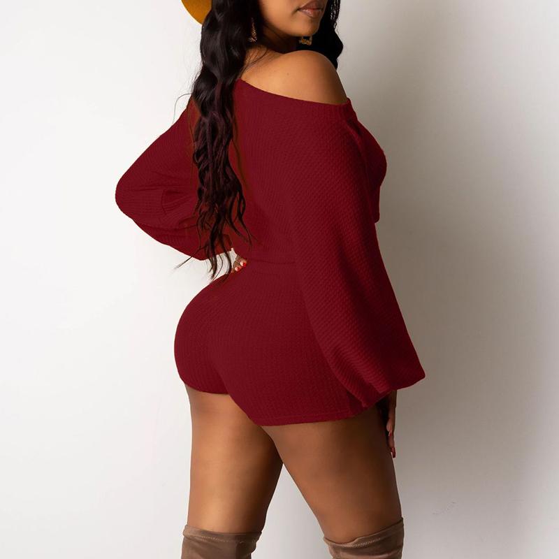 White two piece set elegant female romper Spring loose red