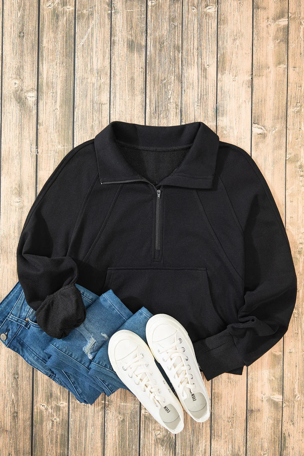 Half Zip Long Sleeve Sweatshirt Trendsi