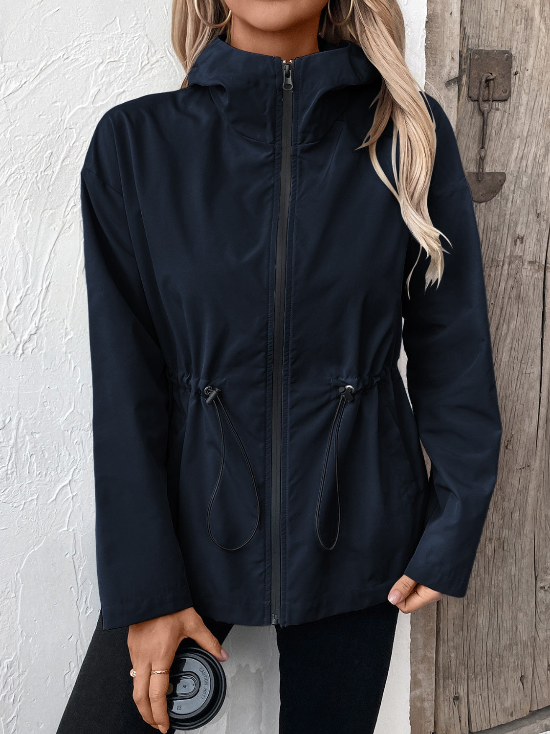 Drawstring Zip Up Hooded Jacket Trendsi