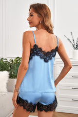 Lace Detail Spaghetti Strap Top and Shorts Lounge Set Trendsi