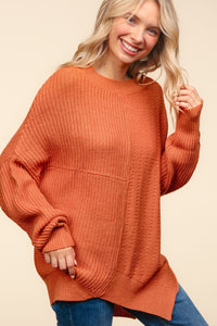 Haptics Full Size Side Slit Texture Asymmetric Sweater Trendsi