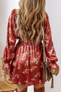 Ruffled Surplice Flounce Sleeve Mini Dress Trendsi