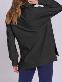 ฺHigh-Low Quarter Zip Long Sleeve Sweatshirt Trendsi