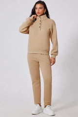 Half Snap Turtleneck Top and Pants Active Set Trendsi