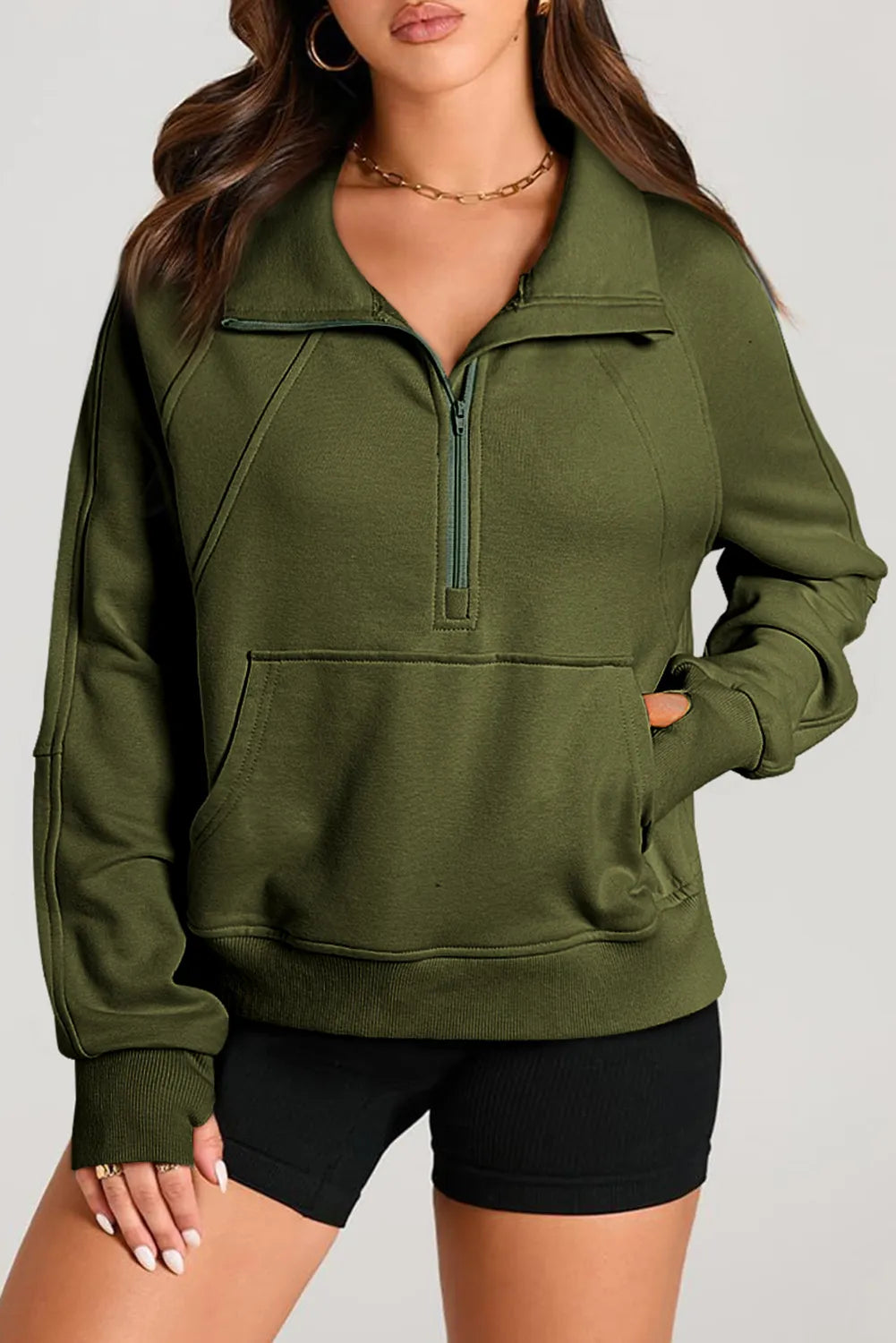 Half Zip Long Sleeve Sweatshirt Trendsi