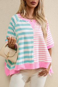 Contrast Stripes Round Neck Half Sleeve T-Shirt Trendsi