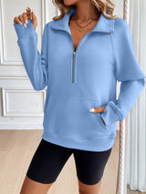 Ivy Lane Half Zip Raglan Sleeve Sweatshirt Trendsi