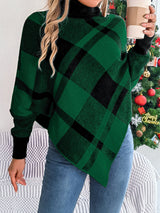 Plaid Turtleneck Batwing Sleeve Sweater Trendsi