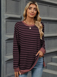 Striped Round Neck Long Sleeve T-Shirt Trendsi