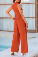 Mock Neck Sleeveless Wide Leg Jumpsuit Trendsi