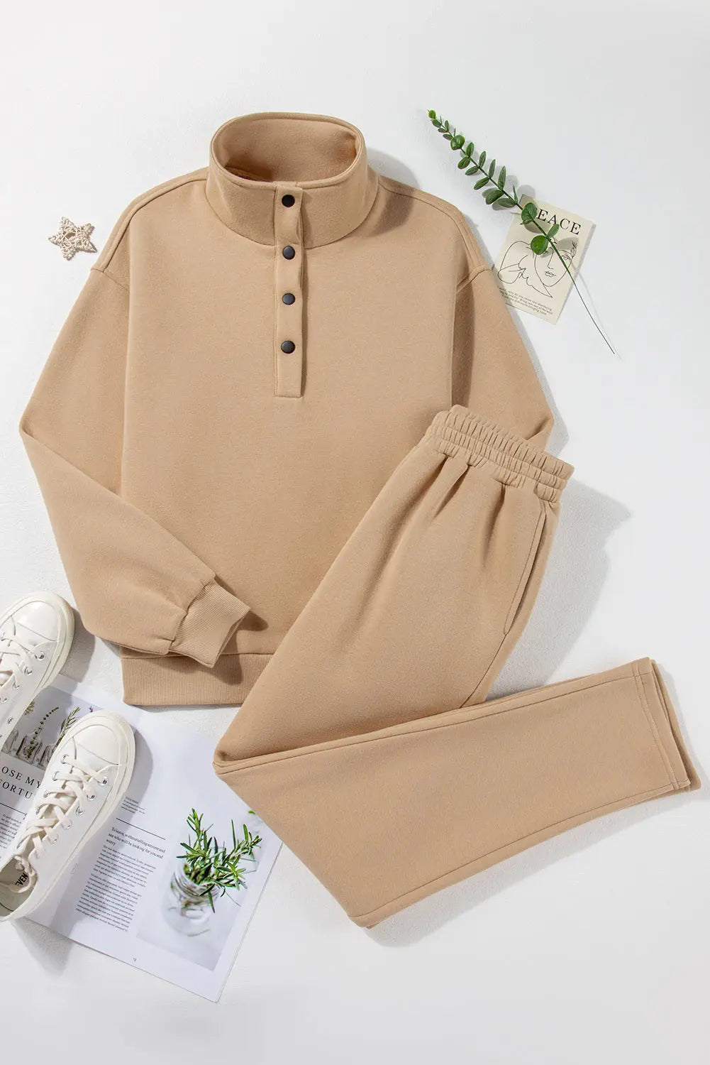 Half Snap Turtleneck Top and Pants Active Set Trendsi