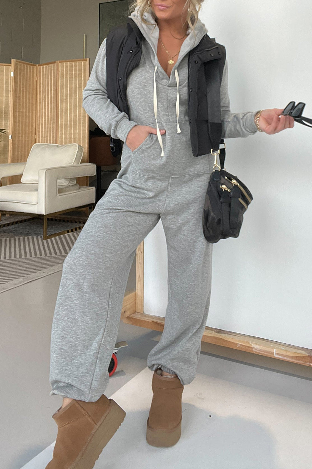 Full Size Drawstring Long Sleeve Jumpsuit Trendsi