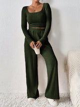 Scoop Neck Long Sleeve Top and Pants Set Trendsi