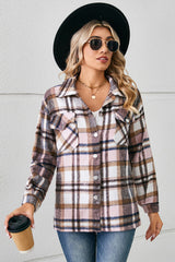 Button Down Collared Plaid Shacket Trendsi