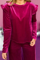 Velvet Round Neck Long Sleeve Top and Drawstring Pants Lounge Set Trendsi