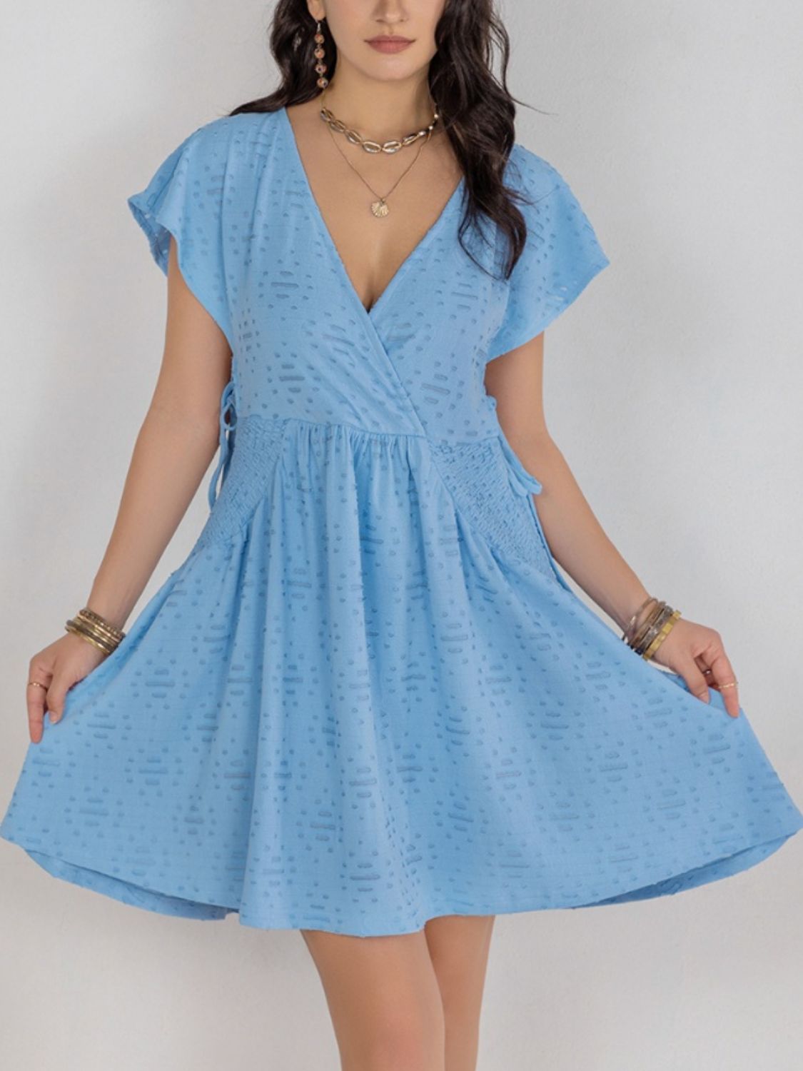 Cutout Surplice Short Sleeve Dress Trendsi