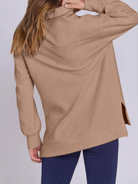 ฺHigh-Low Quarter Zip Long Sleeve Sweatshirt Trendsi