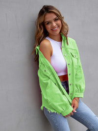 Distressed Drop Shoulder Denim Jacket Trendsi