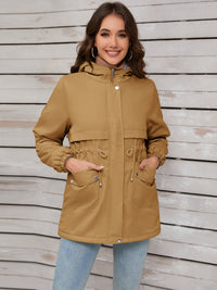 Drawstring Long Sleeve Hooded Jacket Trendsi