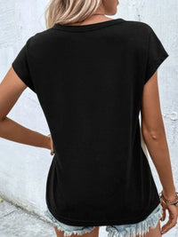 Contrast V-Neck Short Sleeve T-Shirt Trendsi