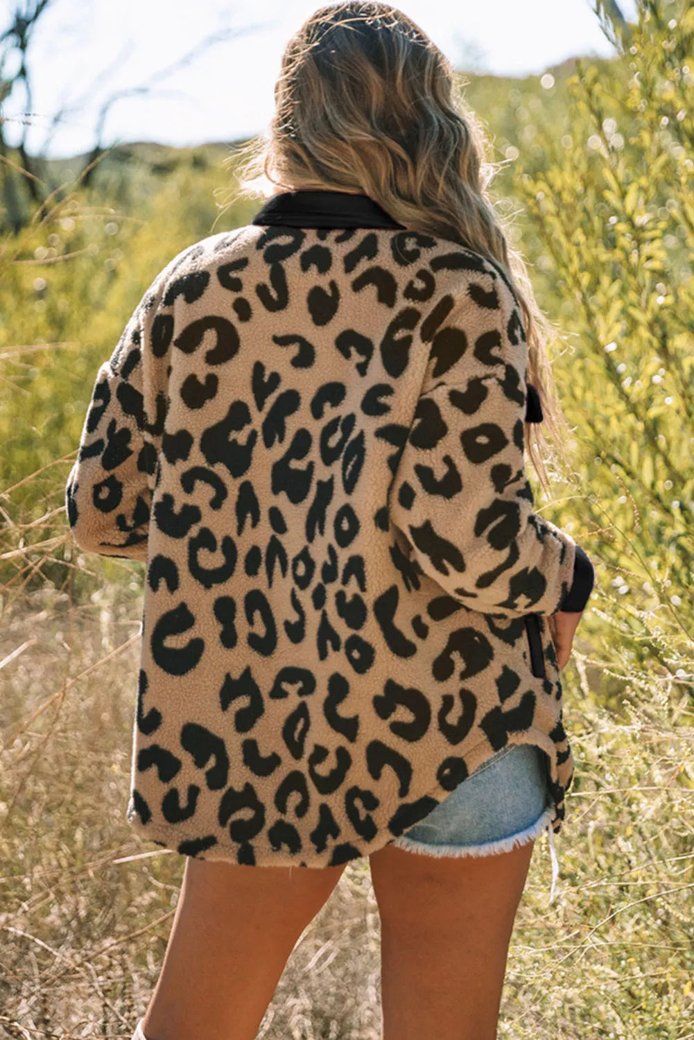 Leopard Button Up Long Sleeve Jacket Trendsi