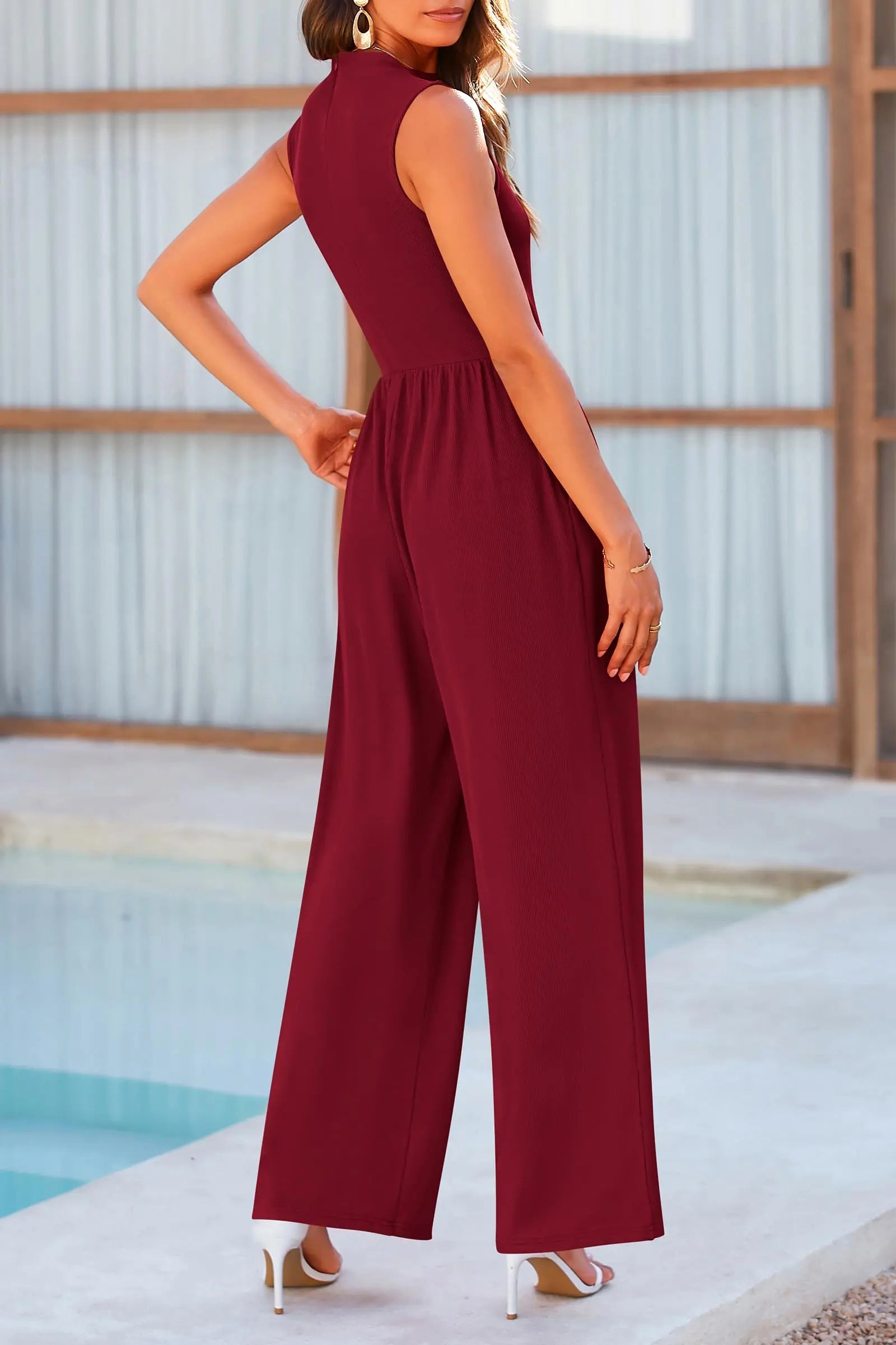 Mock Neck Sleeveless Wide Leg Jumpsuit Trendsi