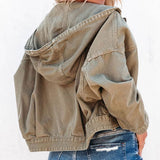 Hooded Dropped Shoulder Denim Jacket Trendsi