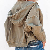 Hooded Dropped Shoulder Denim Jacket Trendsi