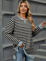 Striped Round Neck Long Sleeve T-Shirt Trendsi