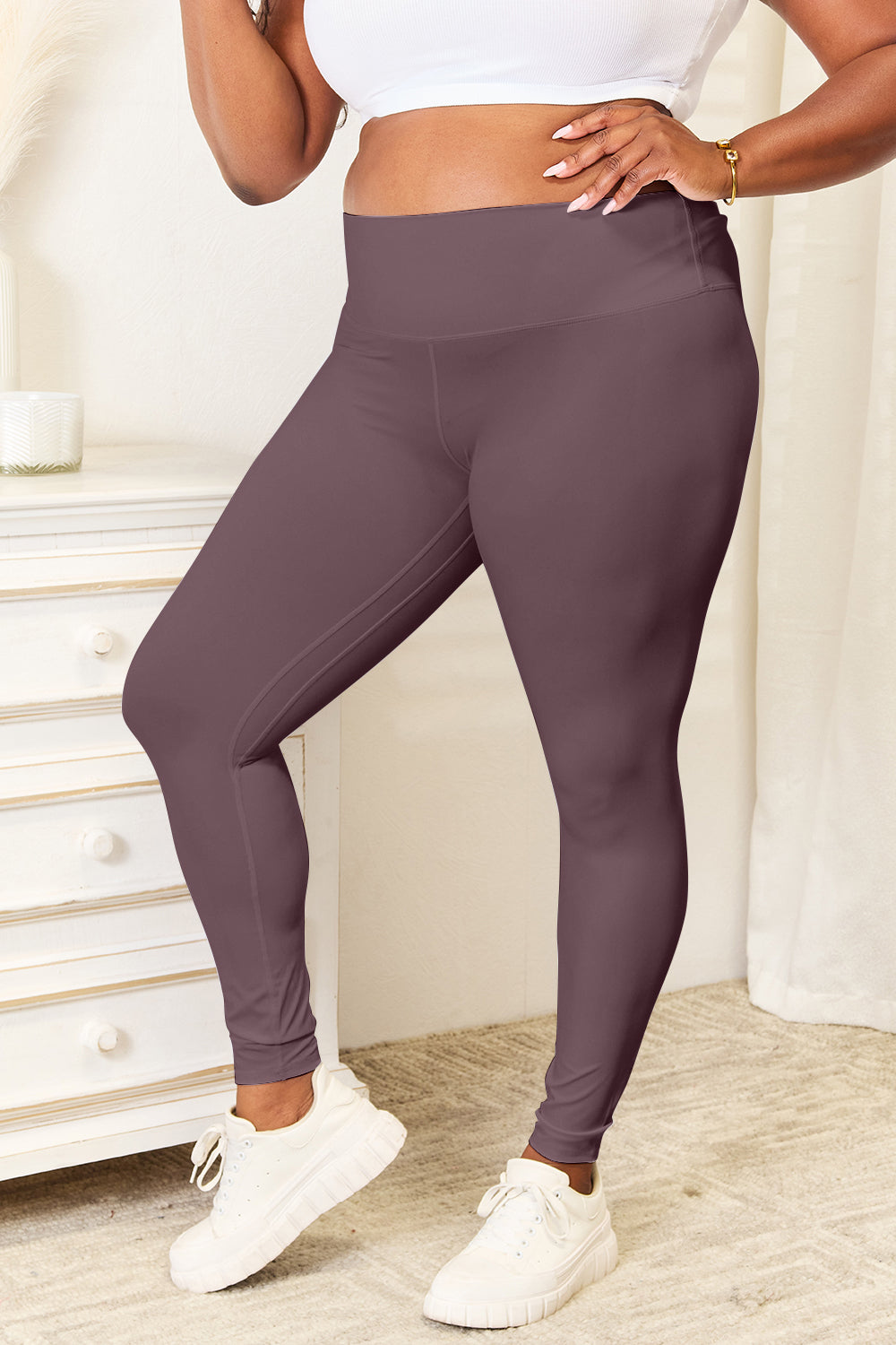 Double Take Wide Waistband Sports Leggings Trendsi