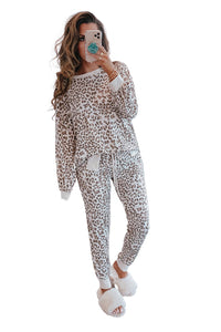 Print Long Sleeve Top & Drawstring Joggers Loungewear Jade