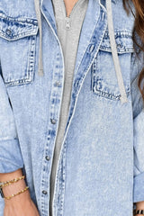 Distressed Button Up Long Sleeve Denim Jacket Trendsi