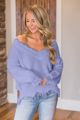 Frayed Hem Dropped Shoulder Sweater Trendsi